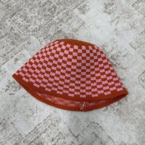 Urban Outfitters Hat Bucket Fitted Womens One Size Pink Orange Checkered Knit